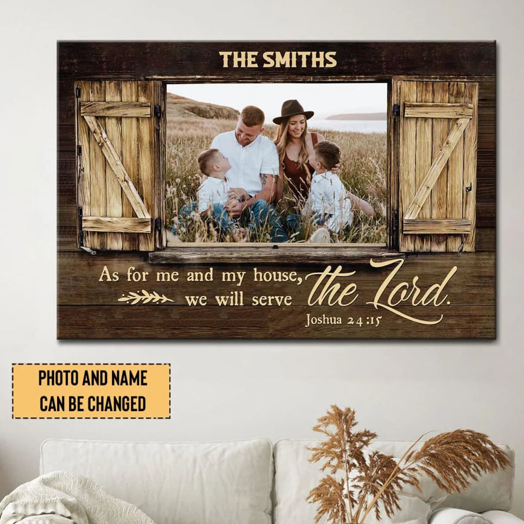 "As For Me And My House" Personalized Canvas / Poster - Custom Family Photo Faith Wall Art Gift