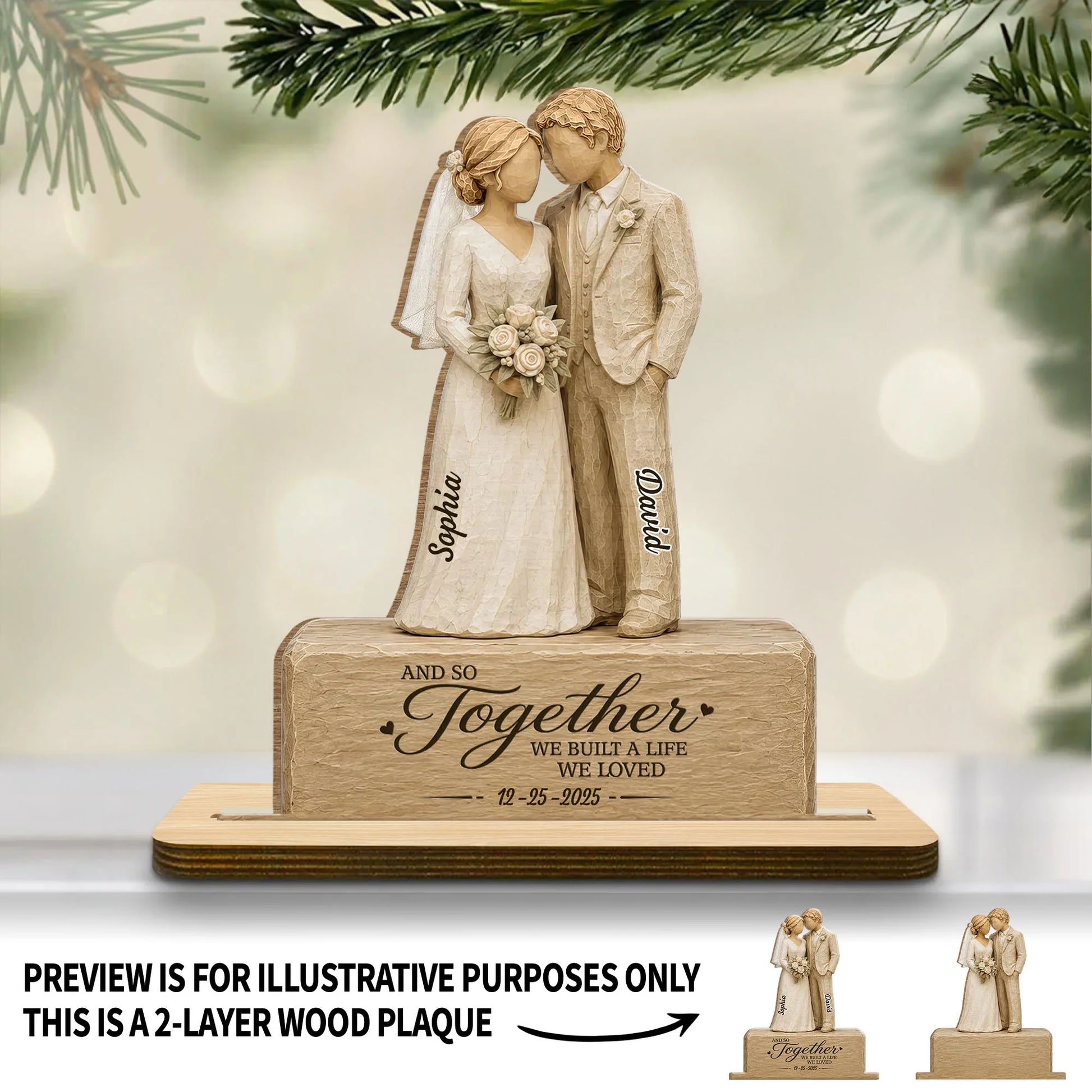 Personalized wedding anniversary plaque featuring a bride and groom figurine design for couples and home decor image 8