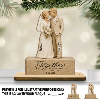 Personalized wedding anniversary plaque featuring a bride and groom figurine design for couples and home decor image 8
