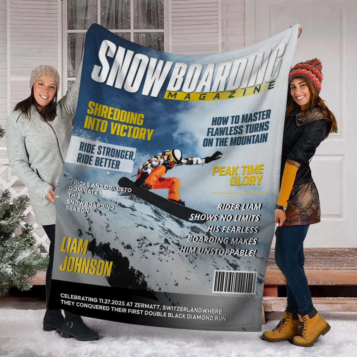 Personalized Snowboarding Photo Blanket - Birthday Gift for Winter Riders