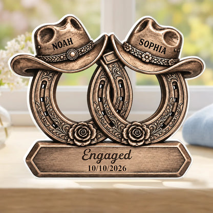 Custom Western Horseshoe Acrylic Plaque - Personalized Cowboy Couple Wedding Gift