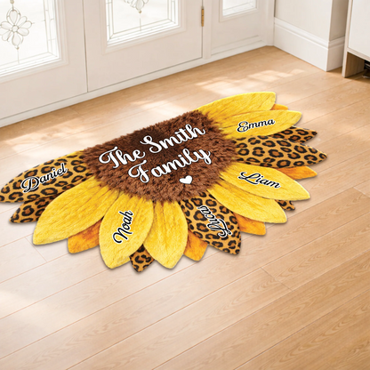 Custom Half Sunflower Shaped Doormat - Personalized Family Name Mat for New Home