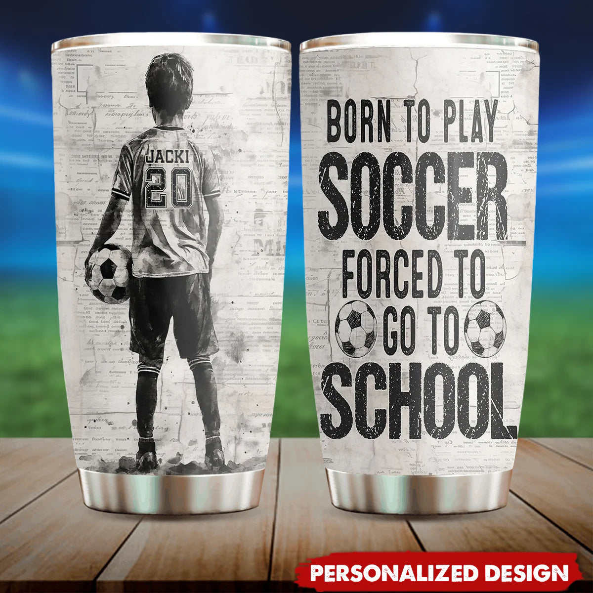 Tumbler material and size view - Custom Soccer Kid Tumbler