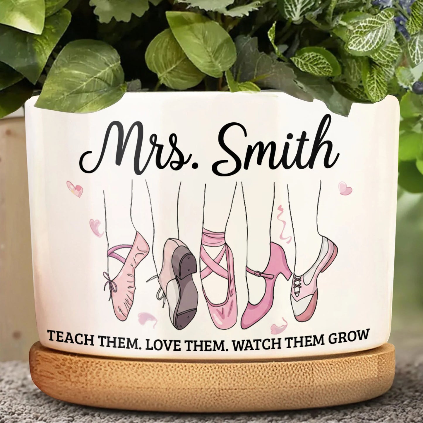Mug material and size view - Personalized Teacher Plant Pot