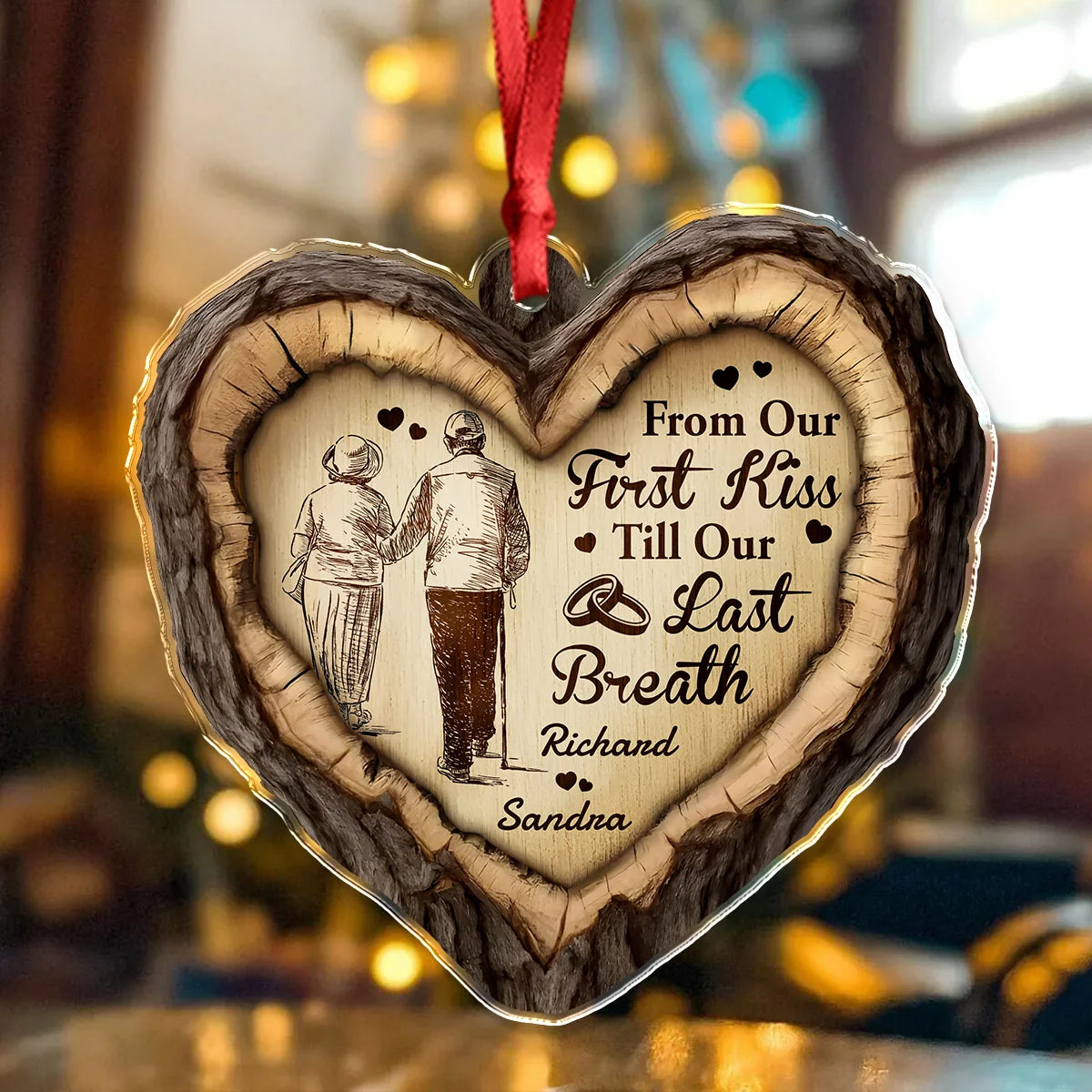 "From Our First Kiss Till Our Last Breath" Personalized Acrylic Ornament - Custom Anniversary Christmas Keepsake for Couples