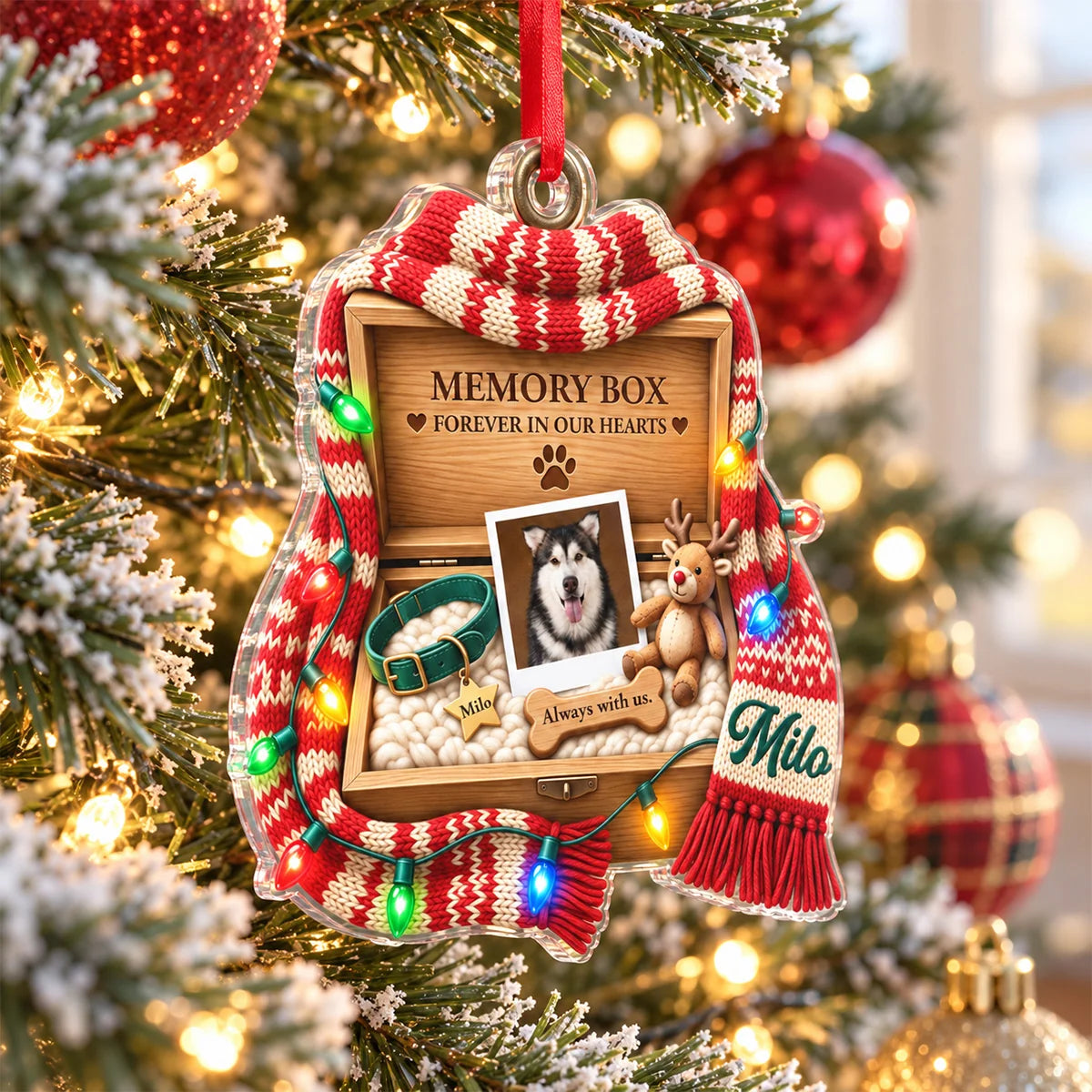 Memory Box Forever in Our Hearts Personalized Pet Memorial Acrylic Ornament - Custom Gift for Dog Lovers