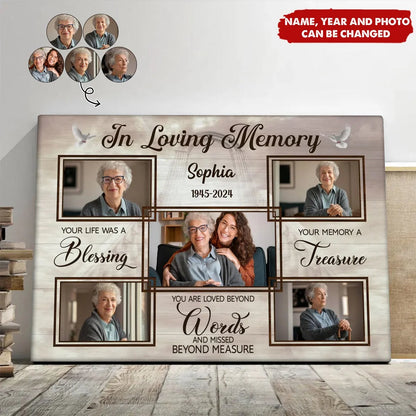 "Your Life Was A Blessing" Personalized Memorial Canvas / Poster - Custom Collage Photo Memorial Keepsake for Family