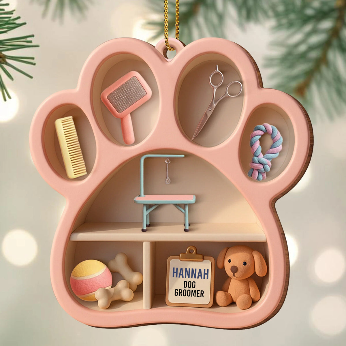 Hannah Dog Groomer Paw And Grooming Tools Ornament
