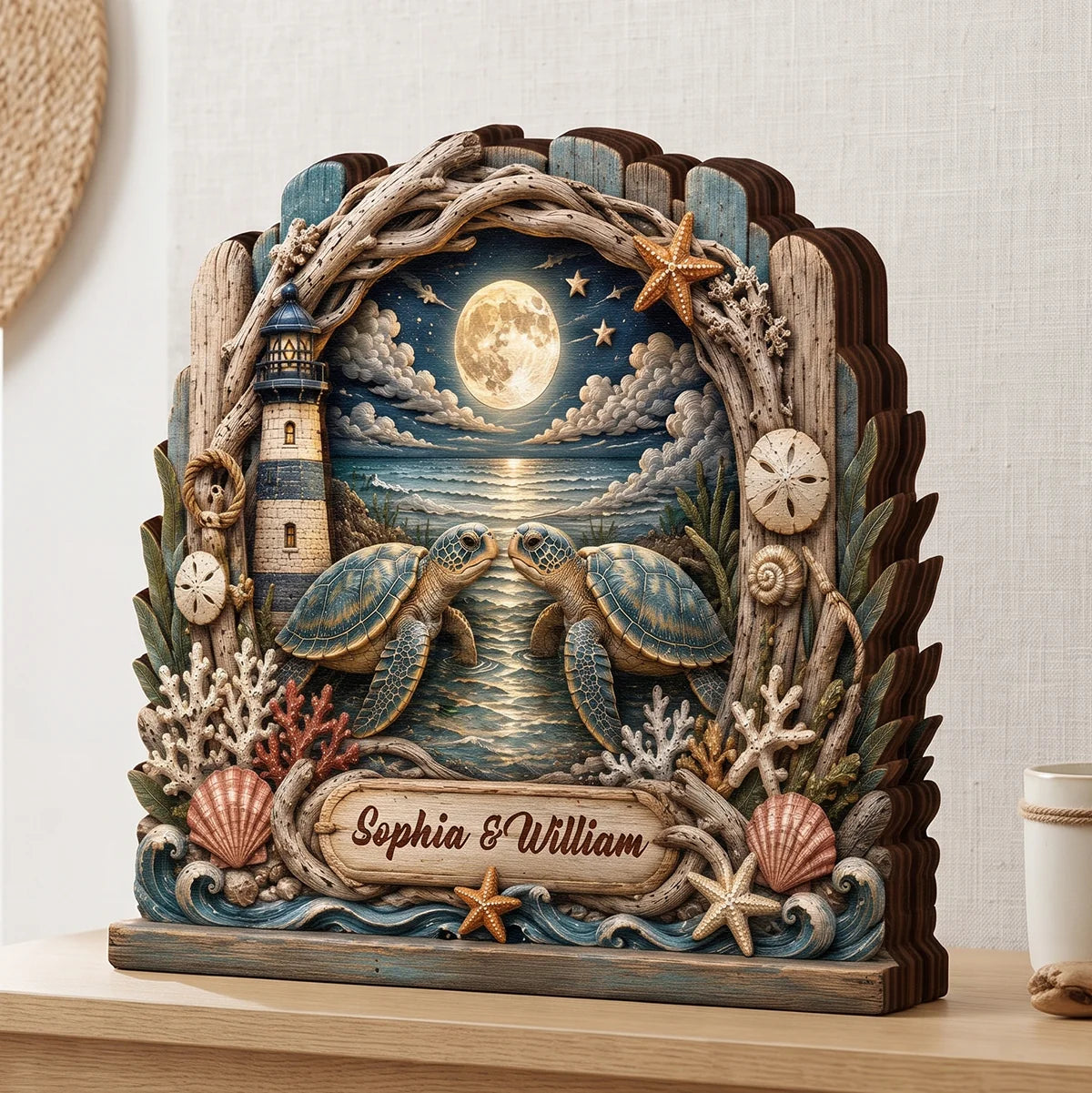 Turtley In Love Personalized Sea Turtle Wooden Block - Custom Gift for Couples Anniversary