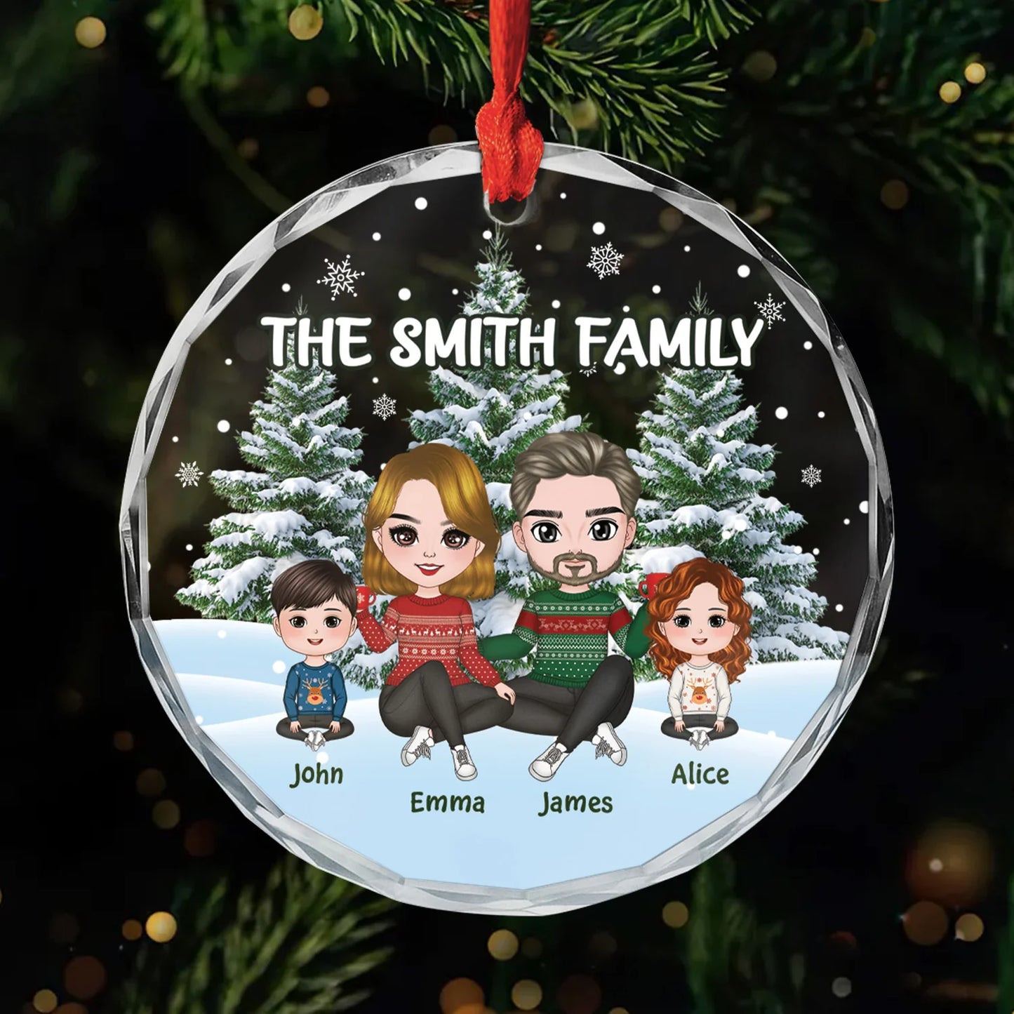 Personalized Family Name Glass Ornament - Custom Xmas Keepsake Gift for Family