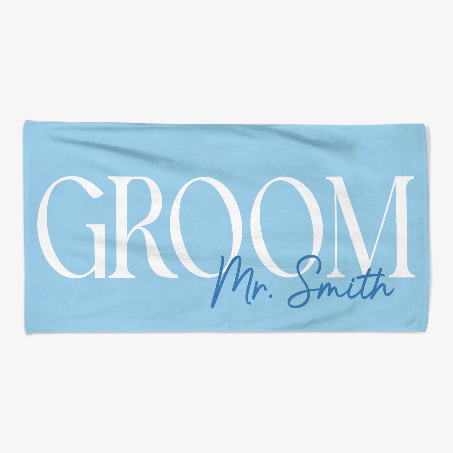Personalized wedding beach towel featuring Bride and Groom custom name designs for couples