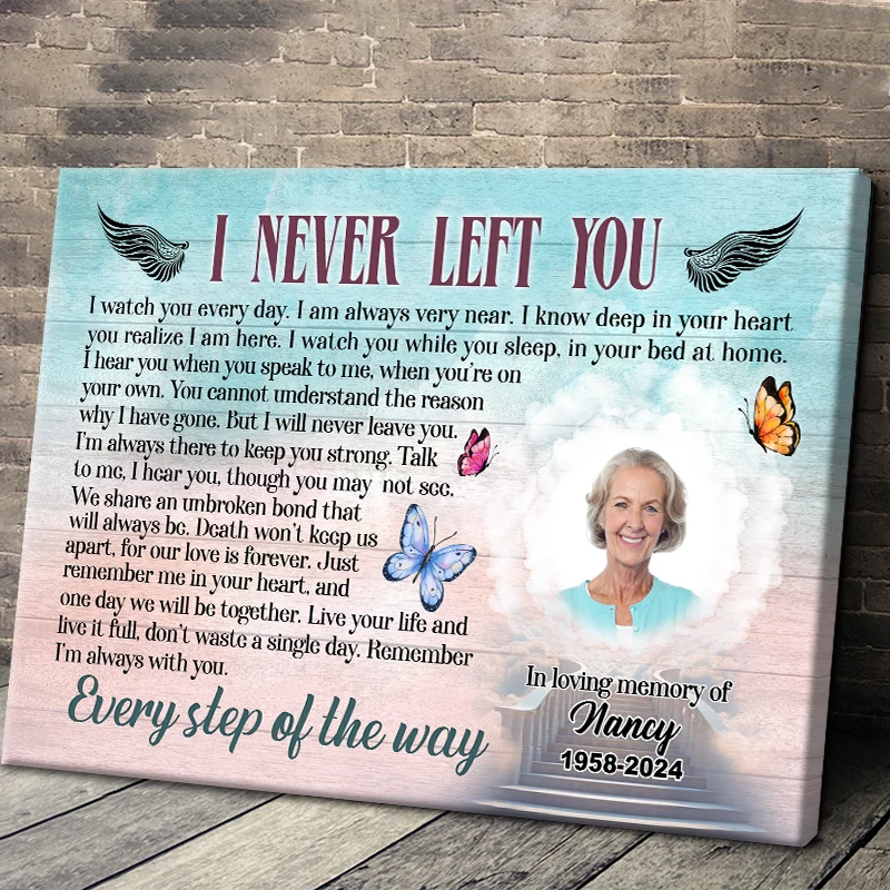 "I Never Left You" Personalized Photo Canvas / Poster - Custom Memorial Wall Art Keepsake for Family