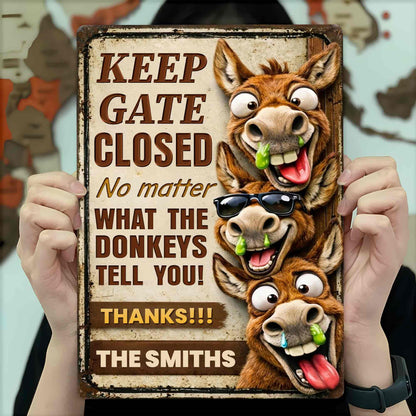 Funny Personalized Donkey Farm Gate Metal Sign for Dad with personalized design details for meaningful gifting image 6