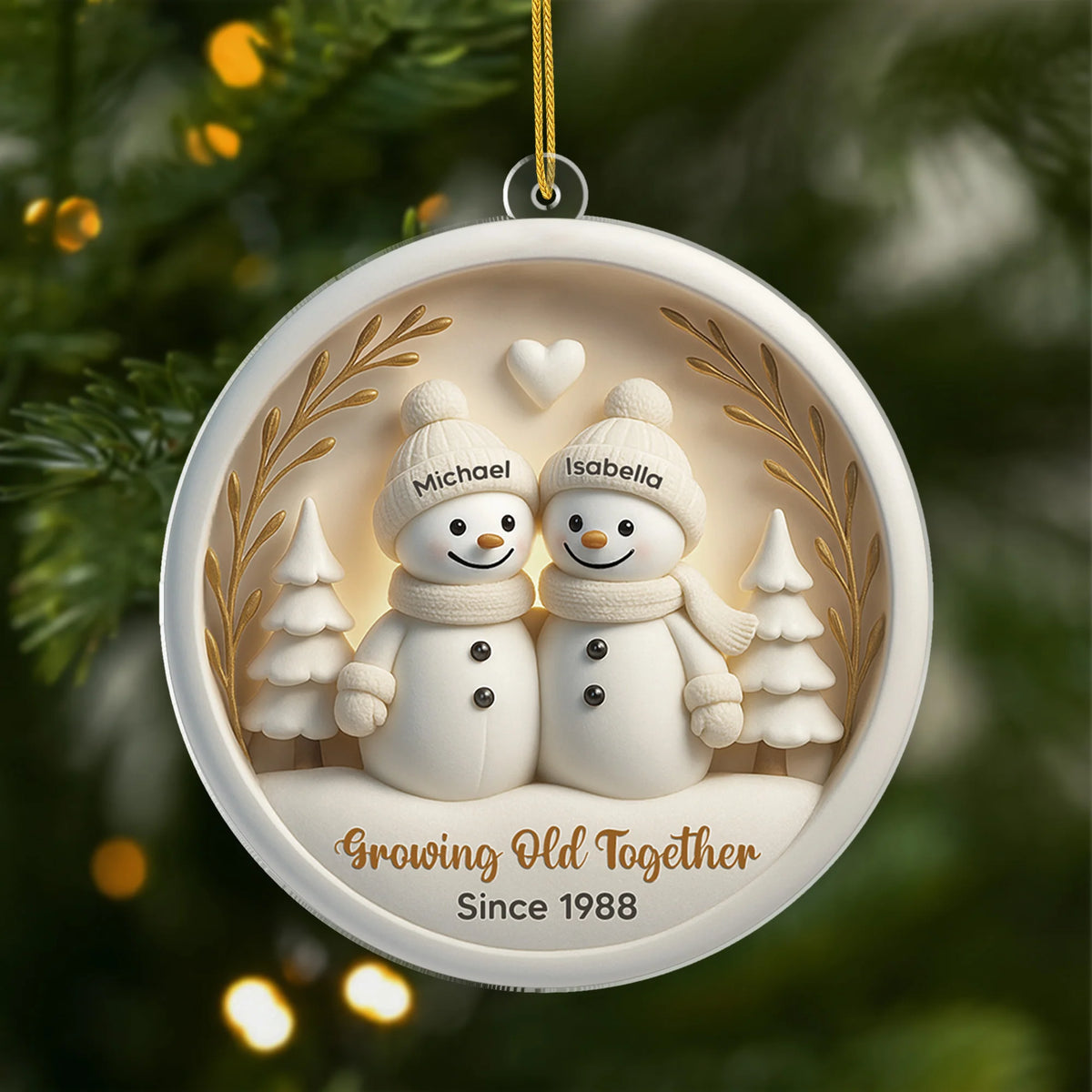 Growing Old Together Personalized Snowman Couple Acrylic Ornament - Christmas Keepsake for Husband Wife