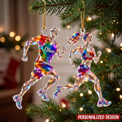 Geometric Running Personalized Acrylic Ornament - Custom Name Christmas Keepsake Gift for Runners