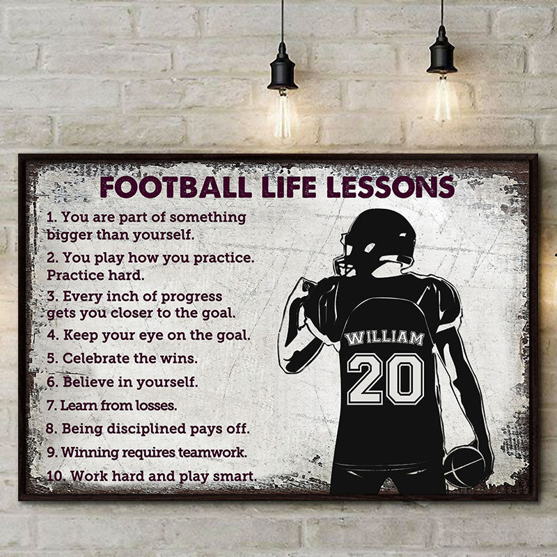 Football Life Lessons Personalized Canvas / Poster - Custom American Football Wall Art for Football Players