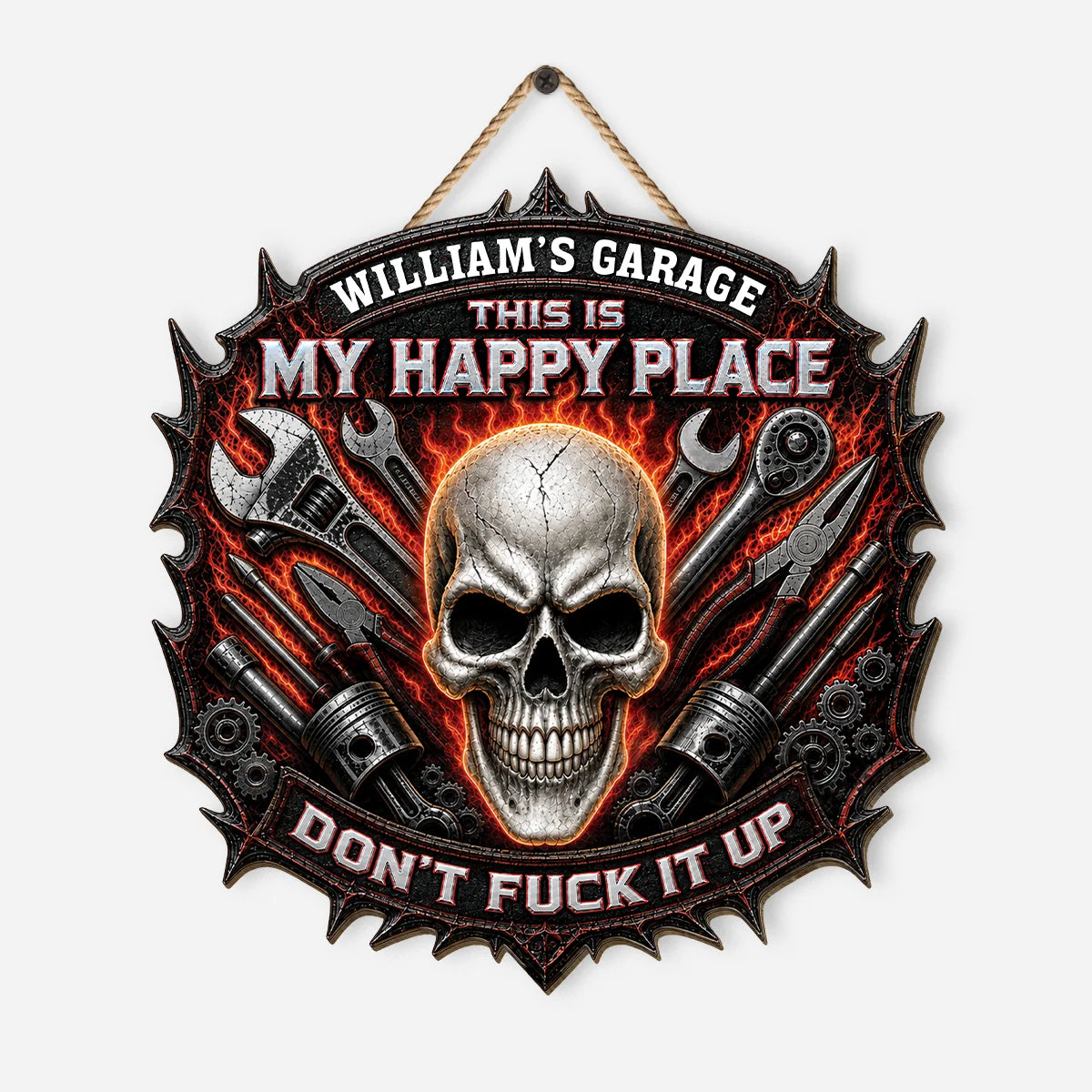 This Is My Happy Place Personalized Skull Wood Garage Sign - Custom Gift for Dad Grandpa