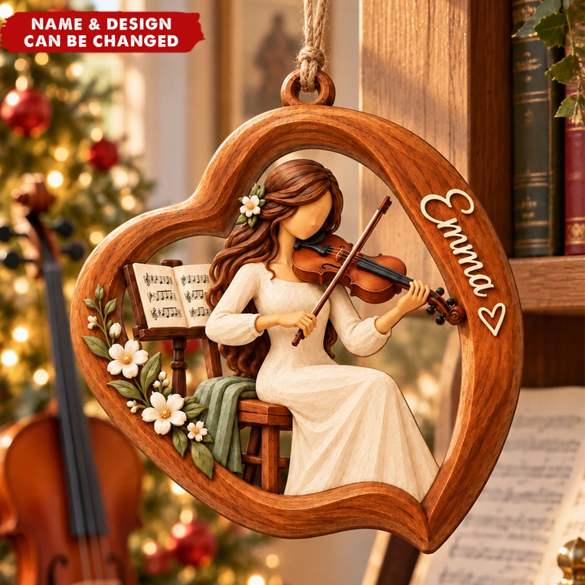 Personalized Violin Player Wooden Ornament - Custom Violinist Christmas Keepsake Gift for Daughter Musician