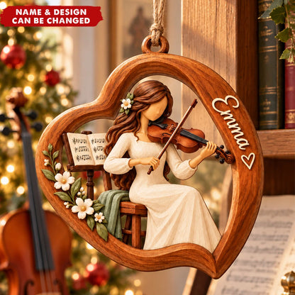 Personalized Violin Player Wooden Ornament - Custom Violinist Christmas Keepsake Gift for Daughter Musician