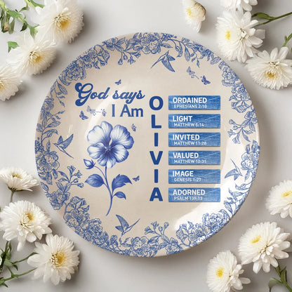 "God Says I Am" Personalized Decorative Ceramic Plate - Custom Christian Gift