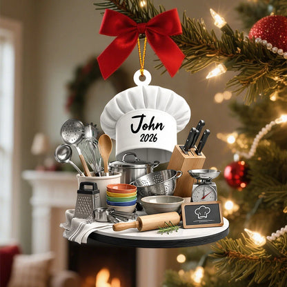 Personalized Chef Hat Christmas Acrylic Ornament - Custom Cooking Keepsake Gift for Home Cooks
