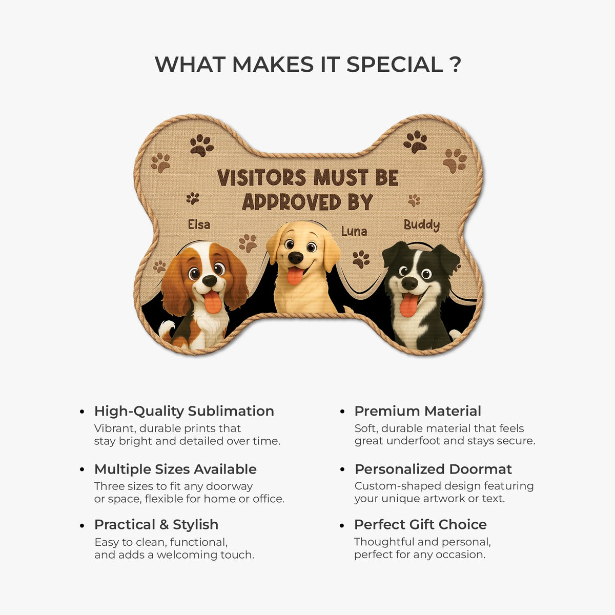 "Visitors Must Be Approved By" Personalized Dog Bone Shaped Doormat - Custom Gift for Dog Lovers