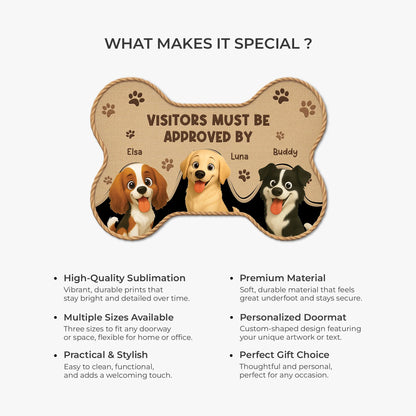"Visitors Must Be Approved By" Personalized Dog Bone Shaped Doormat - Custom Gift for Dog Lovers