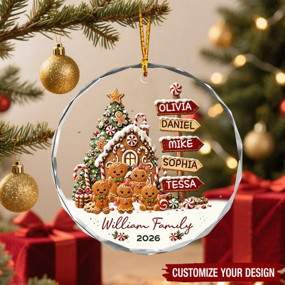 Custom Gingerbread Signpost Family Glass Ornament - Personalized Christmas Keepsake