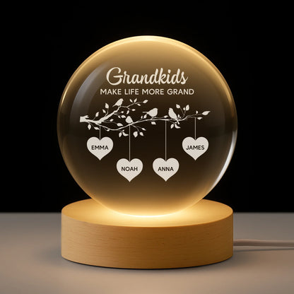 Grandkids Make Life More Grand Personalized Crystal Ball Lamp - Custom Gift for Grandparents