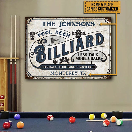 "Less Talk More Chalk" Personalized Billiard Metal Sign - Custom Pool Hall Decor