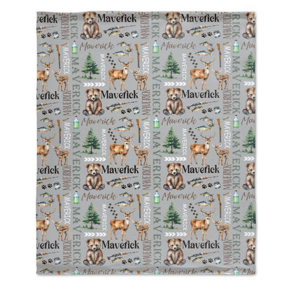 Custom Hunting and Fishing Name Blanket - Personalized Newborn Keepsake
