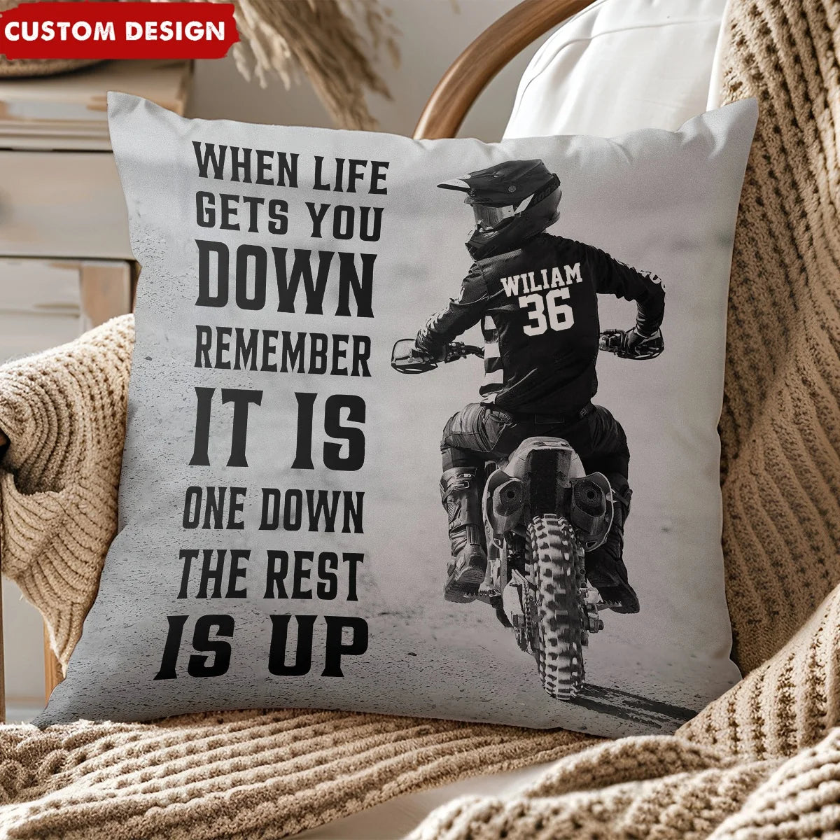 "When Life Gets You Down" Personalized Motocross Pillow - Custom Gift for Dirt Bike Rider