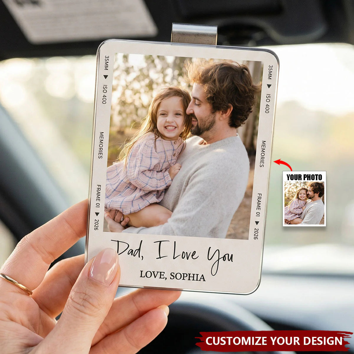 Custom Photo Drive Safe Dad Car Visor Clip personalization view for Dad