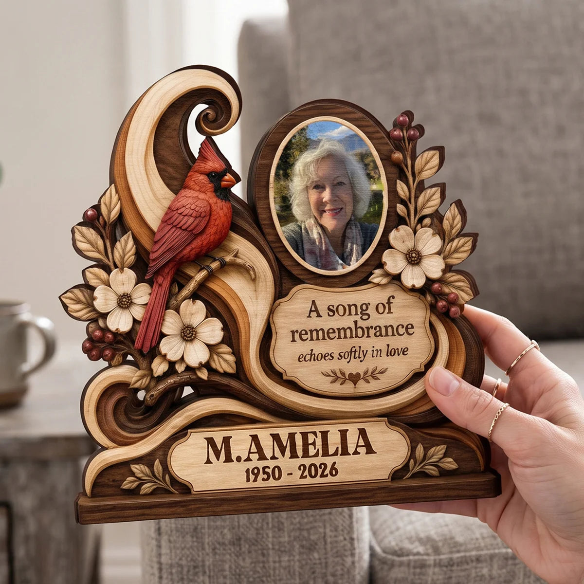 "A Song Of Remembrance" Personalized Memorial Wooden Block - Custom Photo Bereavement Gift