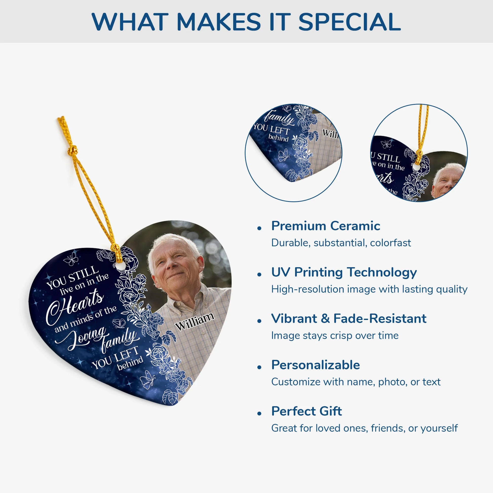 "You Still Live On" Personalized Photo Ceramic Ornament - Custom Family Memorial Gift