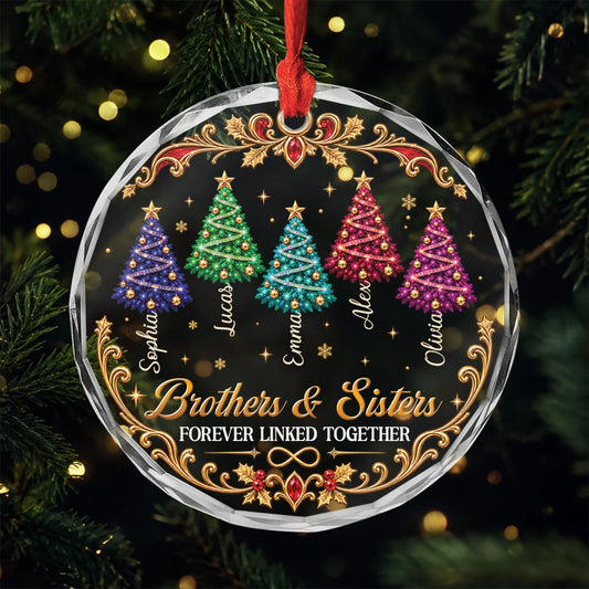 "Forever Linked Together" Personalized Glass Ornament - Custom Christmas Gift for Siblings & Family