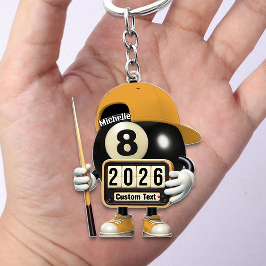 Custom Name and Year Billiard Keychain - Personalized Pool Ball Keepsake Gift for Cue Sports Fans and Players