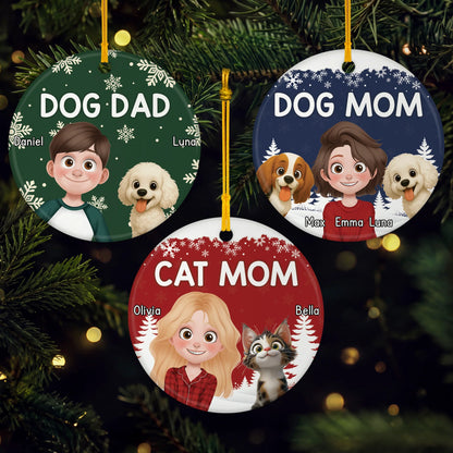 Cat Mom Dog Dad Personalized Ceramic Ornament - Custom Pet Lover Christmas Tree Keepsake