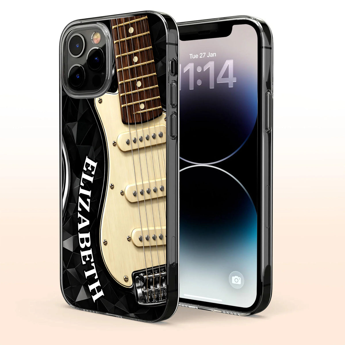 Rocking To The Beat Electric Guitar And Geometric Pattern
