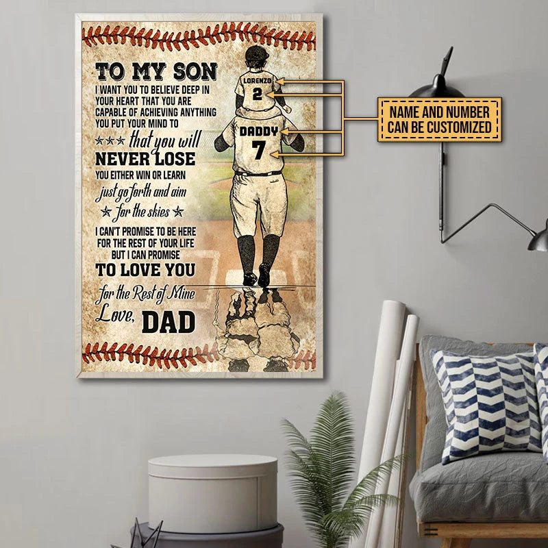To My Son You Will Never Lose - Personalized Baseball Dad and Son Poster / Canvas Wall Art