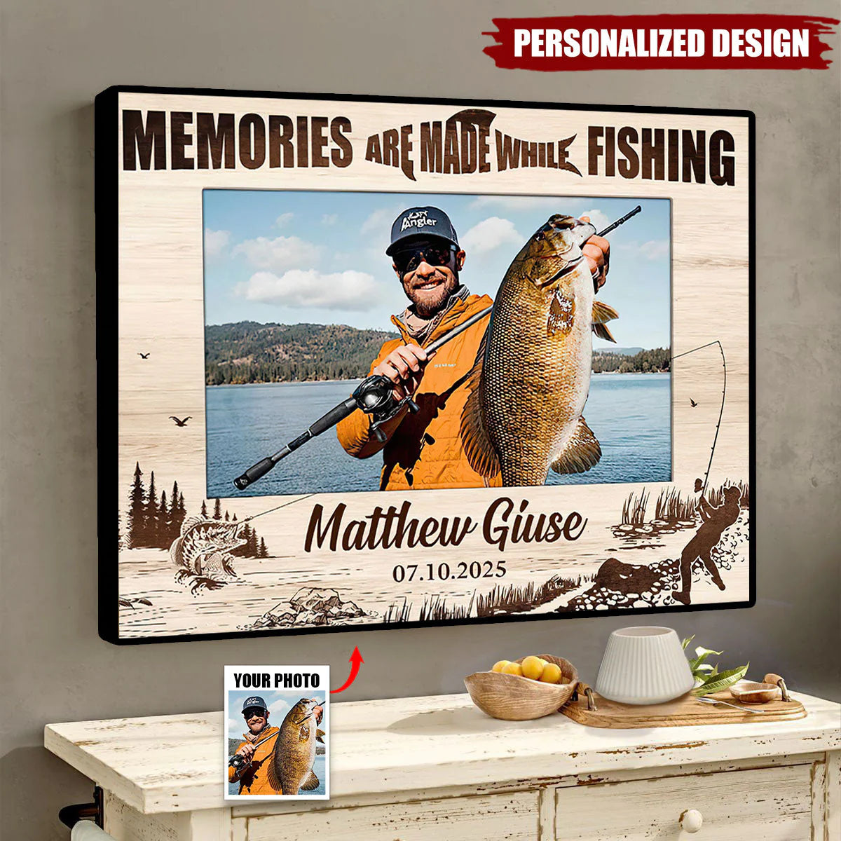 Canvas / Poster material and size view - Personalized Fishing Photo Canvas