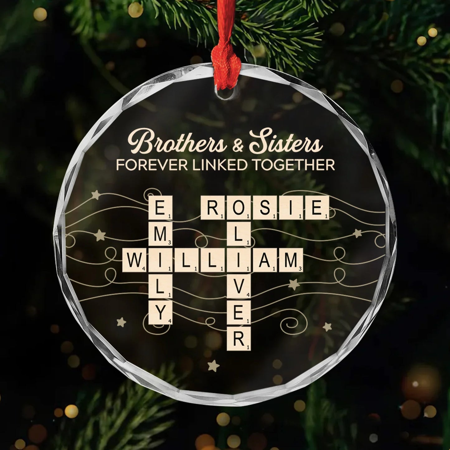 Brothers & Sisters Forever Linked Together - Personalized Crossword Glass Ornament