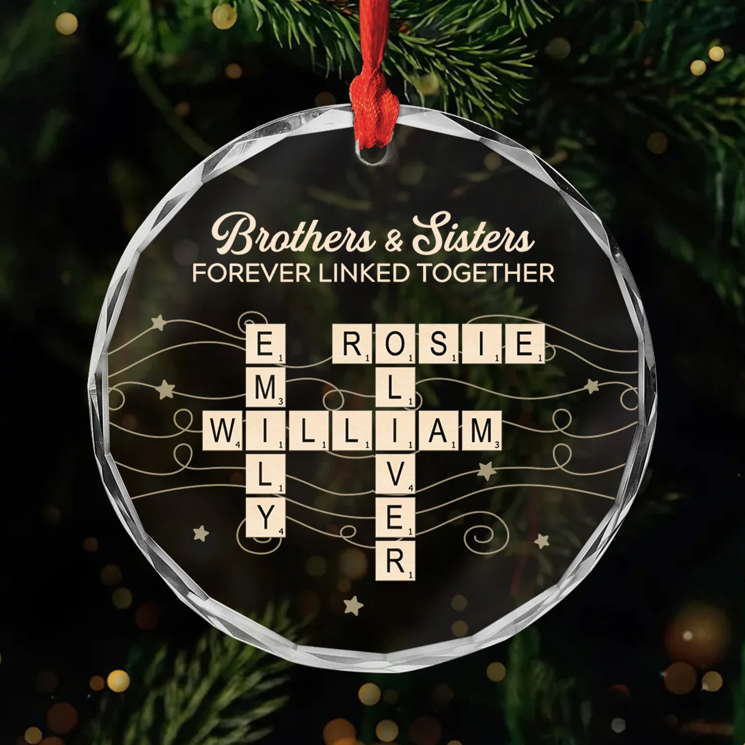 Brothers & Sisters Forever Linked Together - Personalized Crossword Glass Ornament