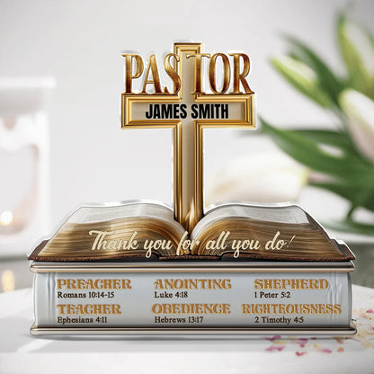"Thank You For All You Do" Personalized Pastor Acrylic Plaque - Custom Christian Preacher Gift