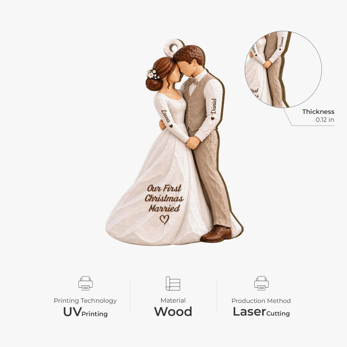 Our First Christmas Married Personalized Wooden Ornament - Custom Newlywed Wedding Keepsake Gift for Couples