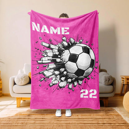 Custom Name & Number Soccer Blanket - Personalized Birthday Gift for Kids & Youth Players