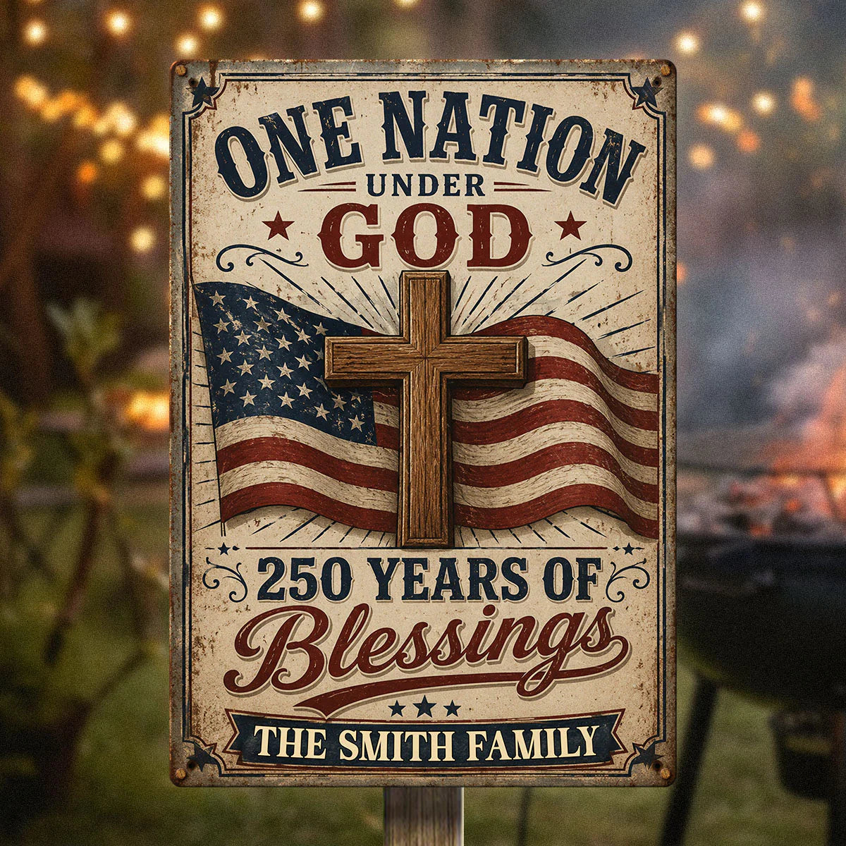 Metal Sign material and size view - Custom One Nation Under God Metal Sign