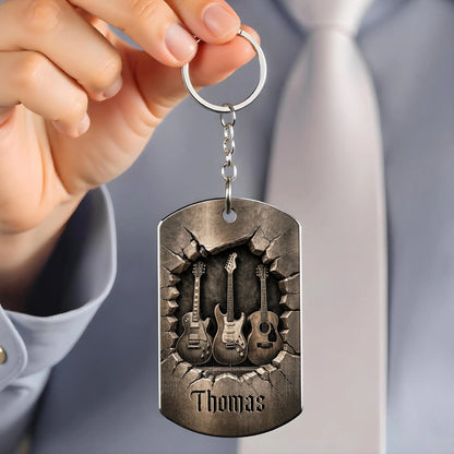 Keychain material and size view - Custom Guitar Lover Keychain