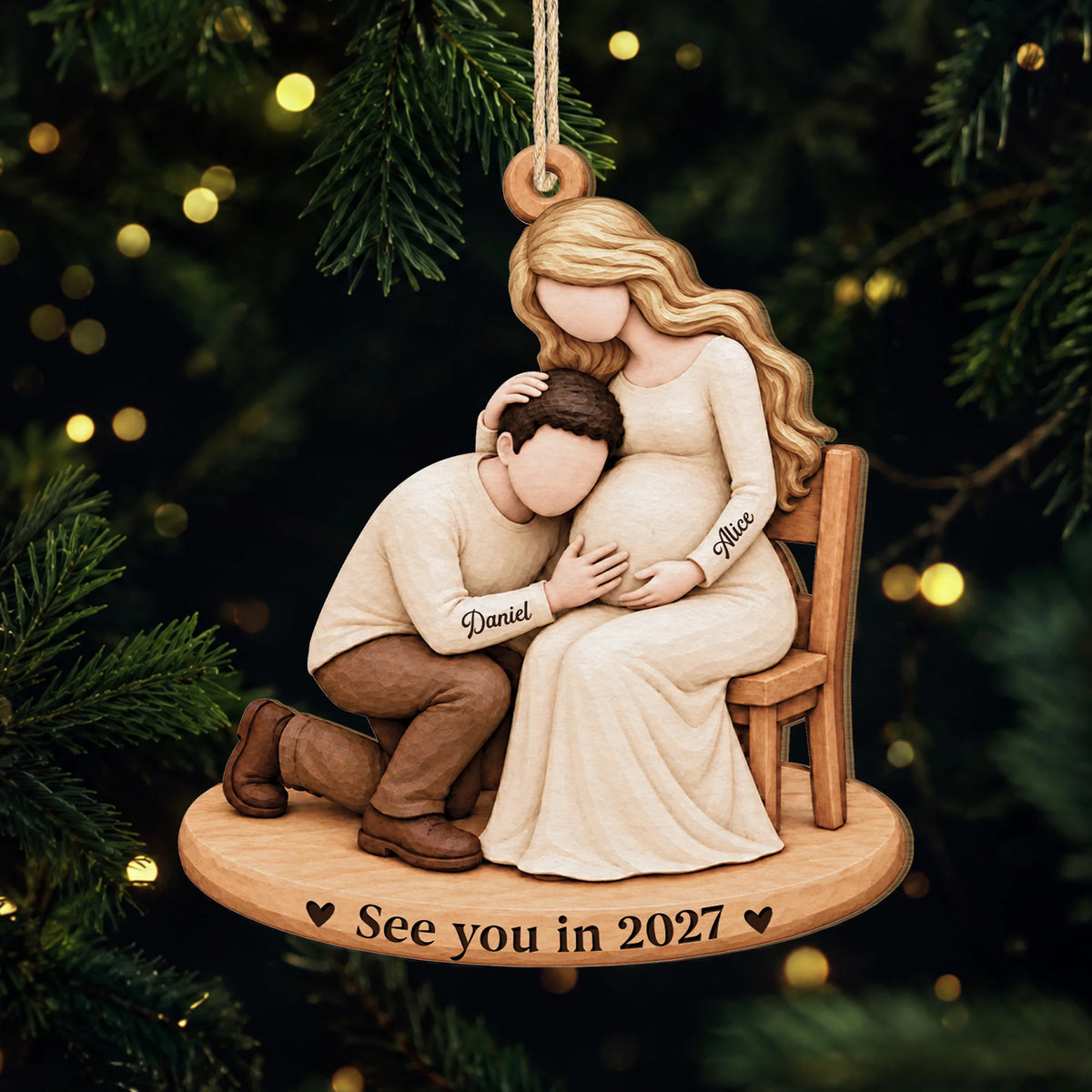See You in 2027 Personalized Expecting Parents Wood Ornament - Custom Keepsake for Baby Shower & Christmas