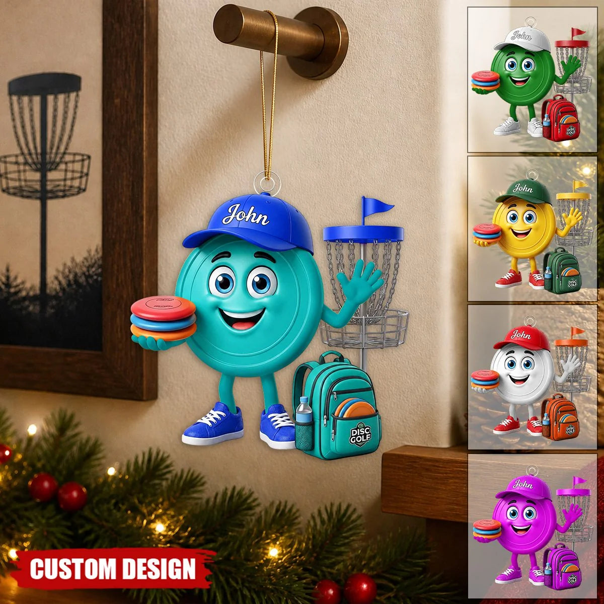 Cute Disc Golf Mascot Personalized Acrylic Ornament - Custom Player Holiday Keepsake Gift